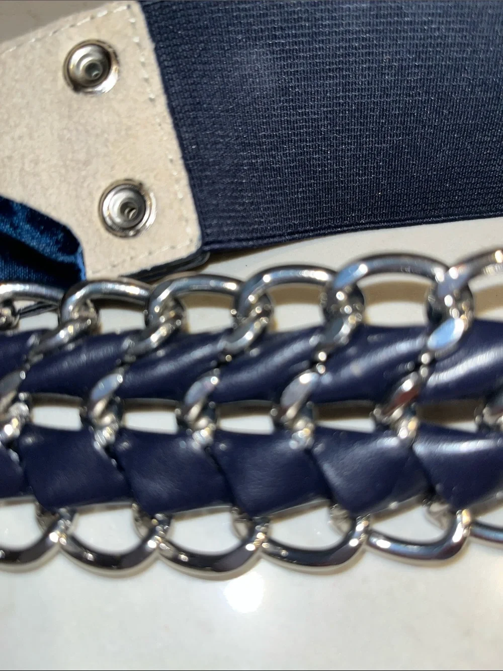 Women’s Navy Elastic Chain-Accent Belt